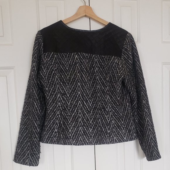 Tweed Moto Blazer with Quilted Faux Leather Detail - Sz M - Picture 12 of 12